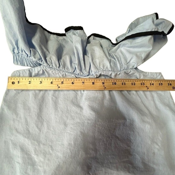 ZARA Poplin Crop Off Or Shoulder Blue Black Trim Black Tie Size Small - Picture 6 of 8